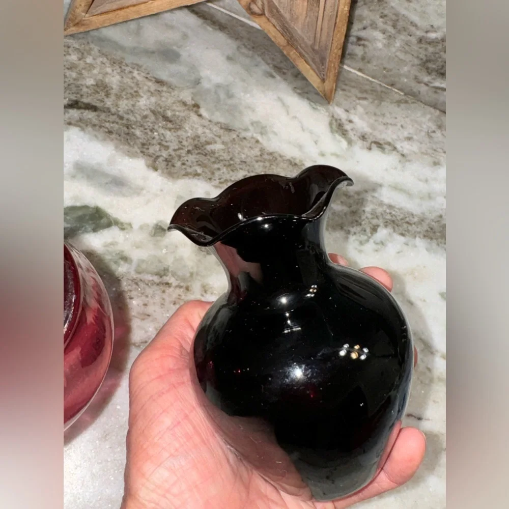 Vintage Amythest Purple and Cranberry Small Vanity Vases